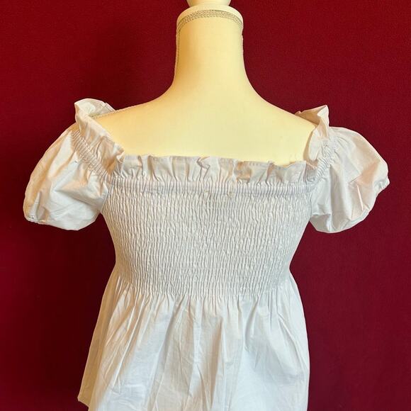 Castle core Smocked top with puff sleeves Coastal cottage fairy top Sz M White - Picture 4 of 6